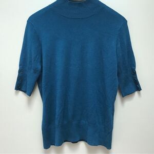 Ecru Wool Blend 1/2 Sleeve Teal Sweater  (M)